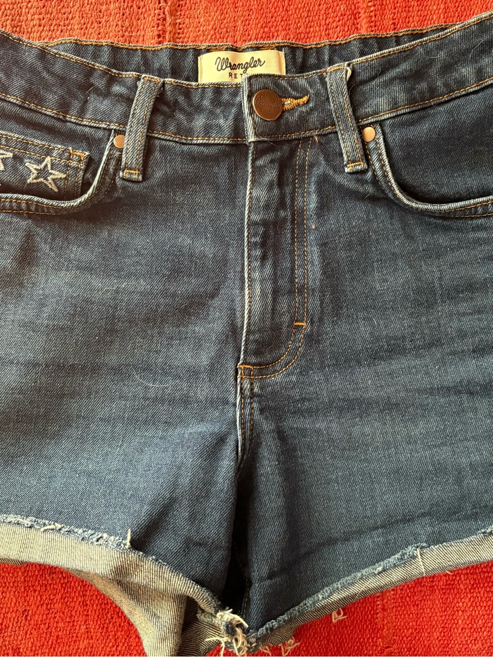 Wrangler Women's Dark Blue Denim Jean Shorts with Star Stitching - Picture 2 of 3